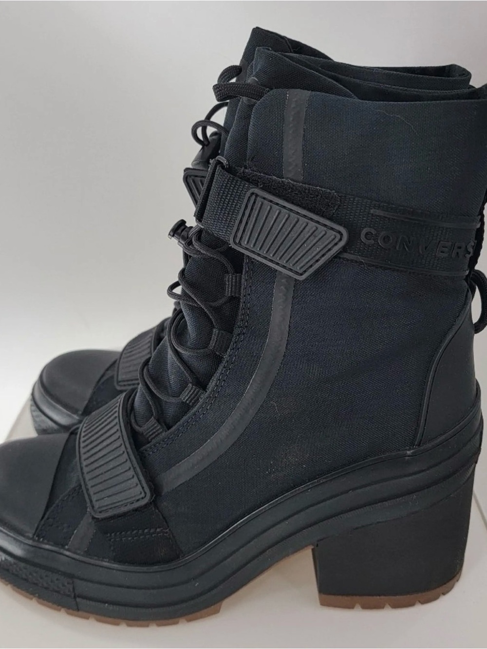 Converse Black Lace-Up Platform Heeled Combat Boots